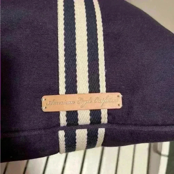 American Eagle Outfitters Cloth Boho Handbag Navy Blue White Stripes-EUC - Picture 3 of 7